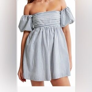 ✨ Abercrombie & Fitch Emerson Blue and White Off-the-Shoulder Sundress - Sz XL